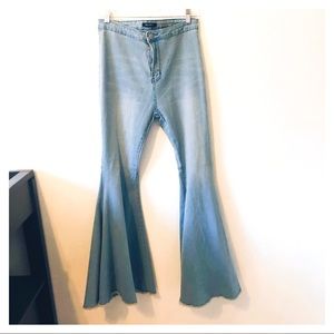 🐣 flare bell bottoms high waisted frayed hem denim jeans pants vintage style